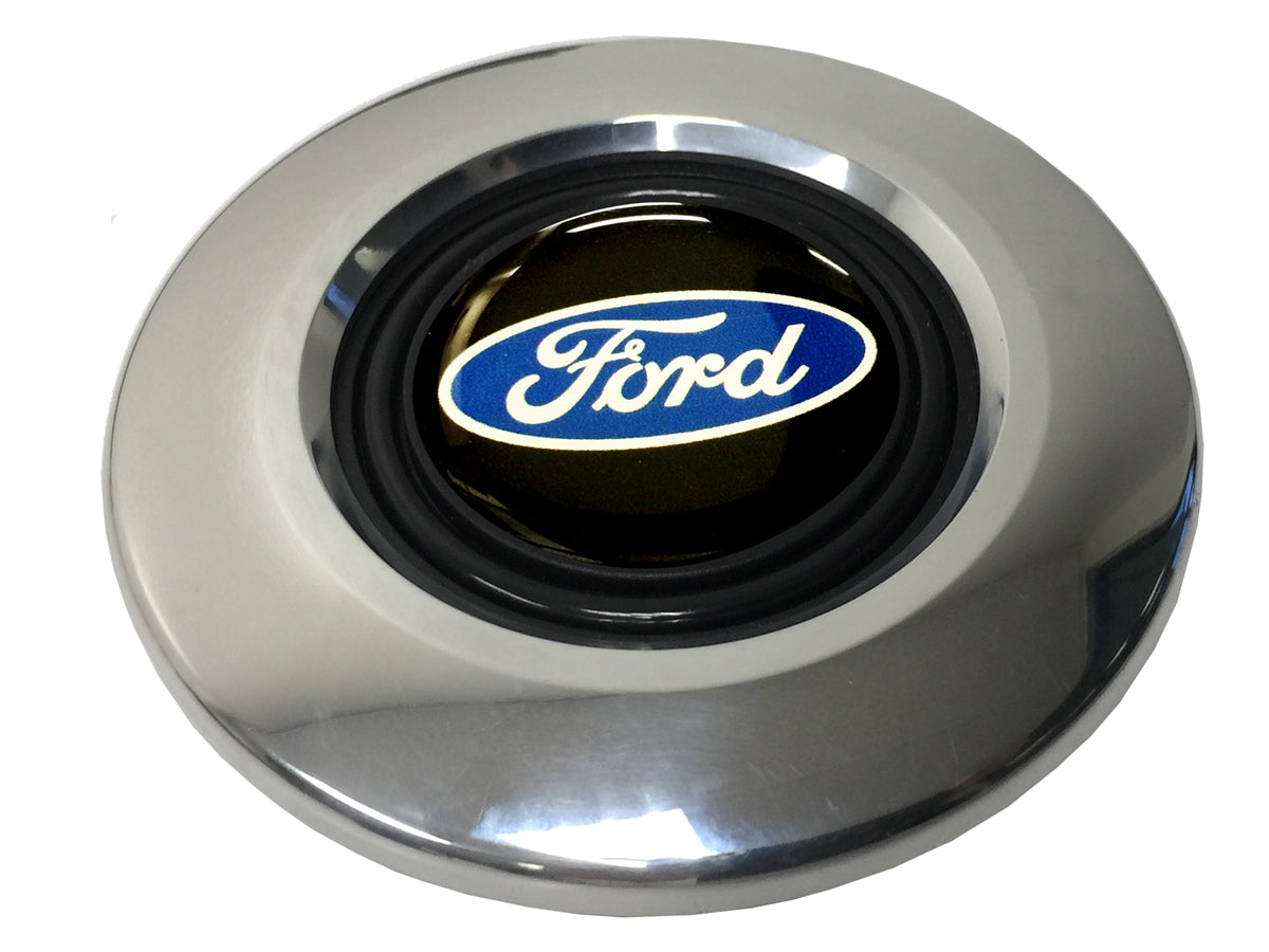 6-Bolt Polished Steering Wheel Covert Horn Button, Ford Blue Oval