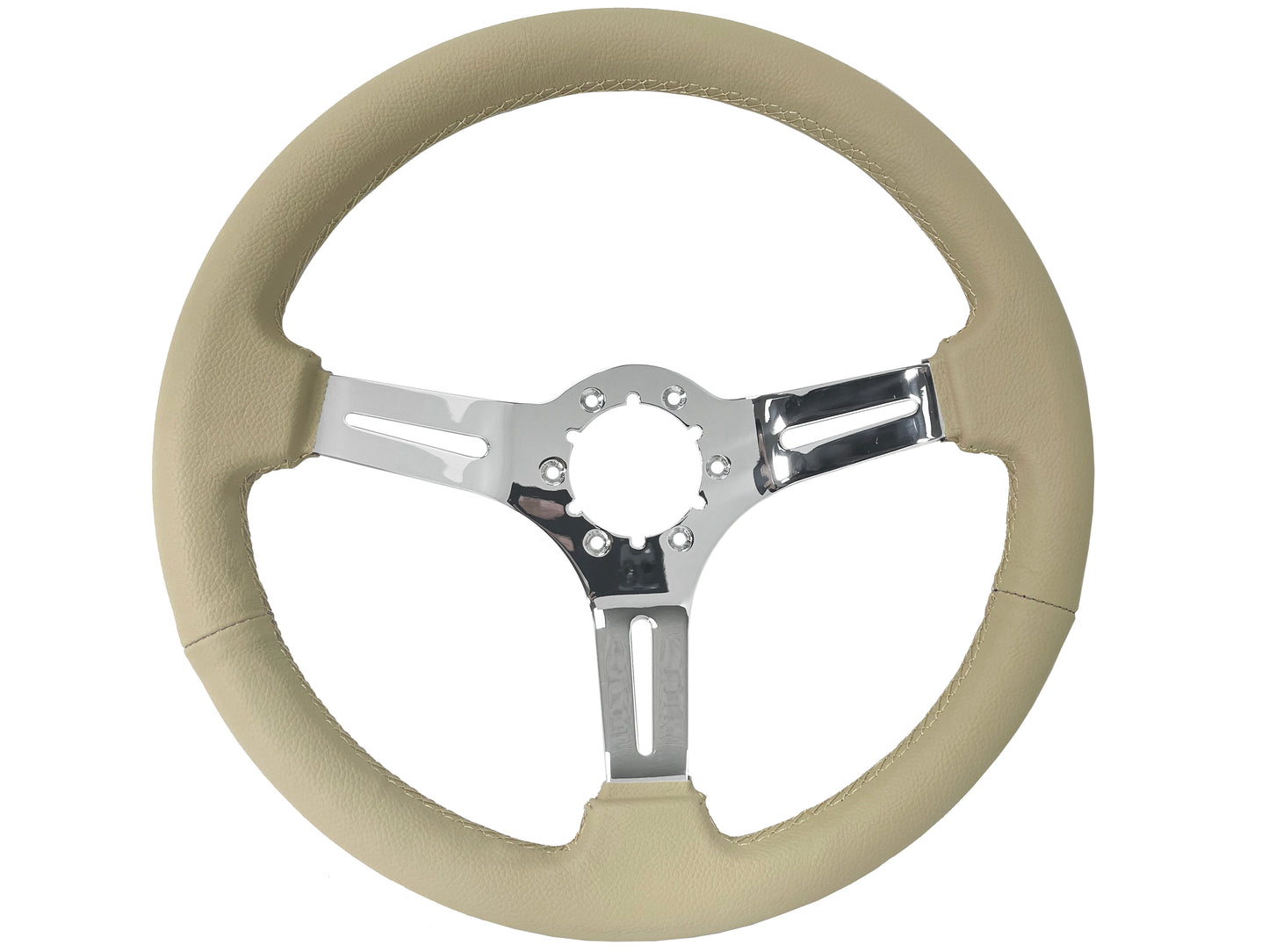 14" Tan Leather Steering Wheel, 6-Bolt Chrome Spokes