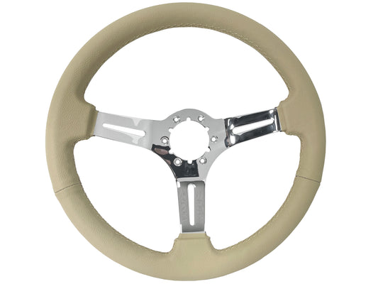 14" Tan Leather Steering Wheel, 6-Bolt Chrome Spokes