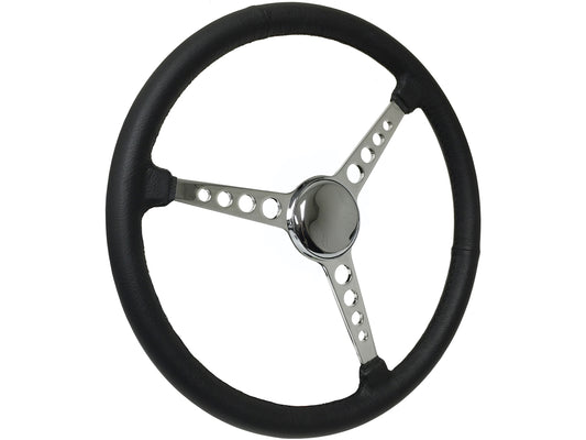 15" Leather 3-Bolt Sprint Steering Wheel Kit, 3-Spoke with Holes
