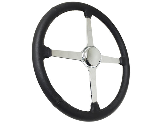 15" Leather 3-Bolt Sprint Steering Wheel Kit, Solid 4-Spoke