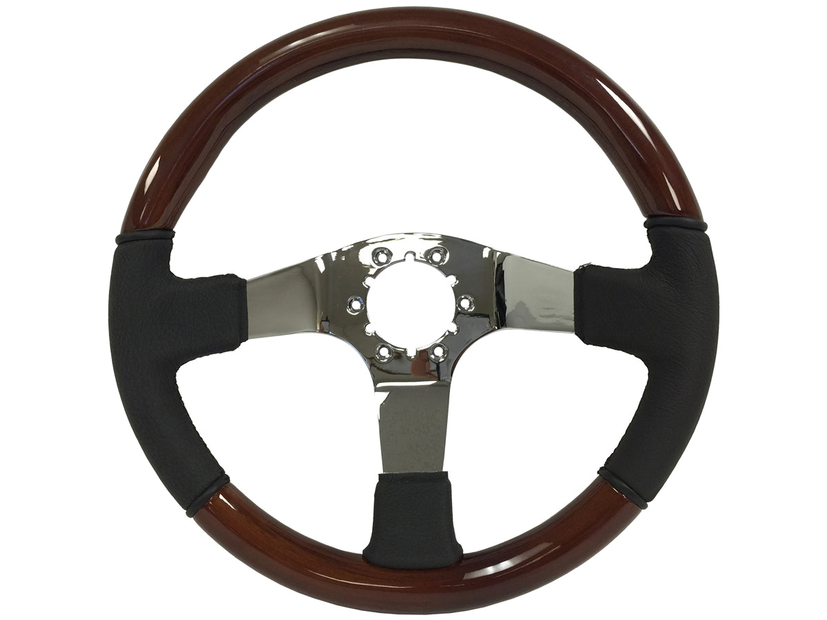 Mahogany Wood / Black Leather Chrome Center S6 Sport Steering Wheel