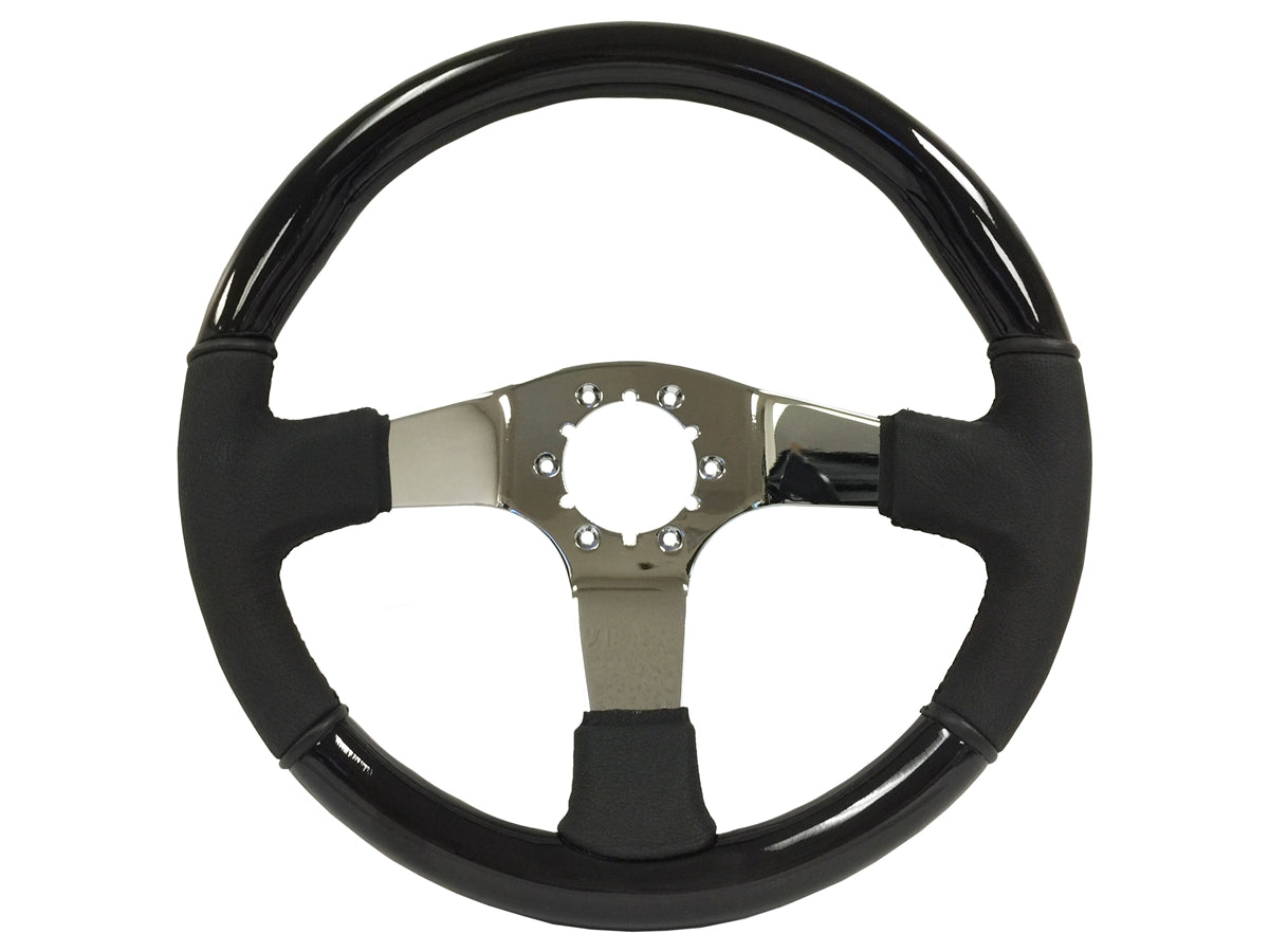 Black Ash Wood / Premium Leather Chrome Center S6 Sport Steering Wheel