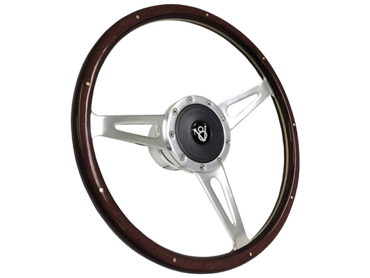 15" Deluxe Espresso Stained Wood 9-Bolt Steering Wheel & Hot Rod V8 Horn Button
