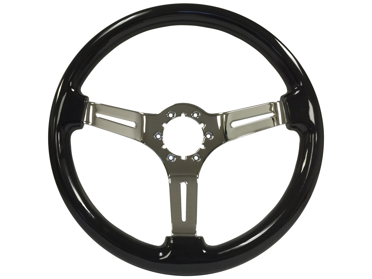 Black Ash Wood Grip Chrome Center S6 Sport Steering Wheel