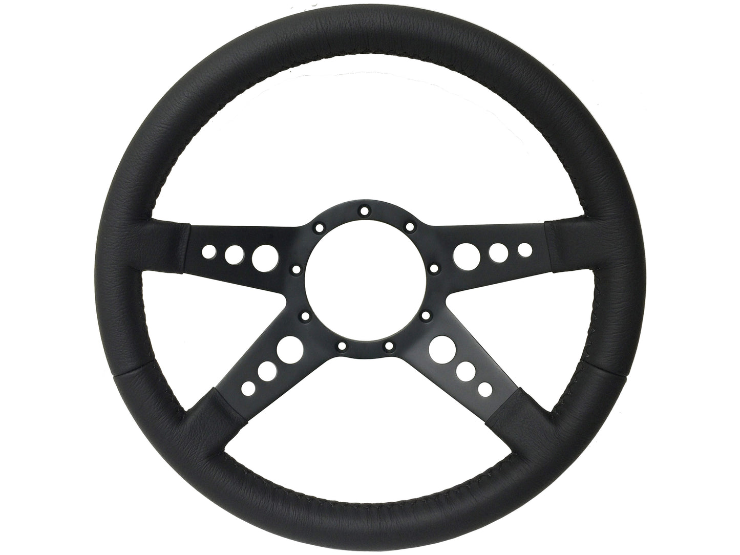 Premium Leather 9 Bolt Steering Wheel, Black Four Spoke with Holes