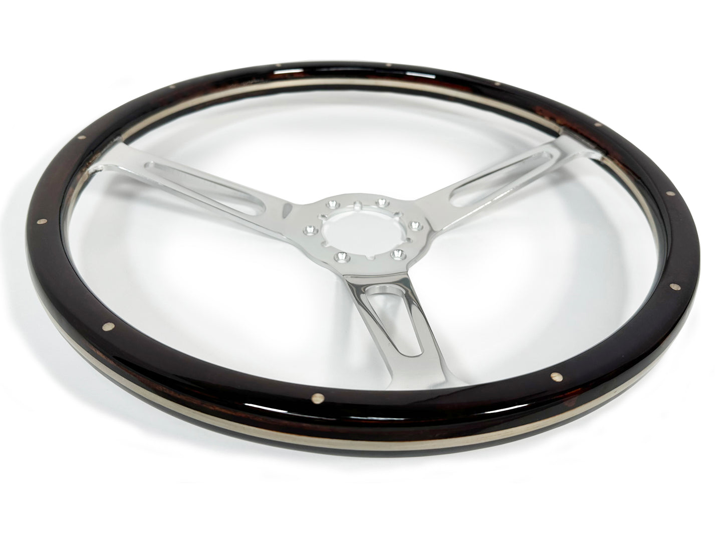 15" Classic Deluxe Espresso Wood Steering Wheel with Rivets
