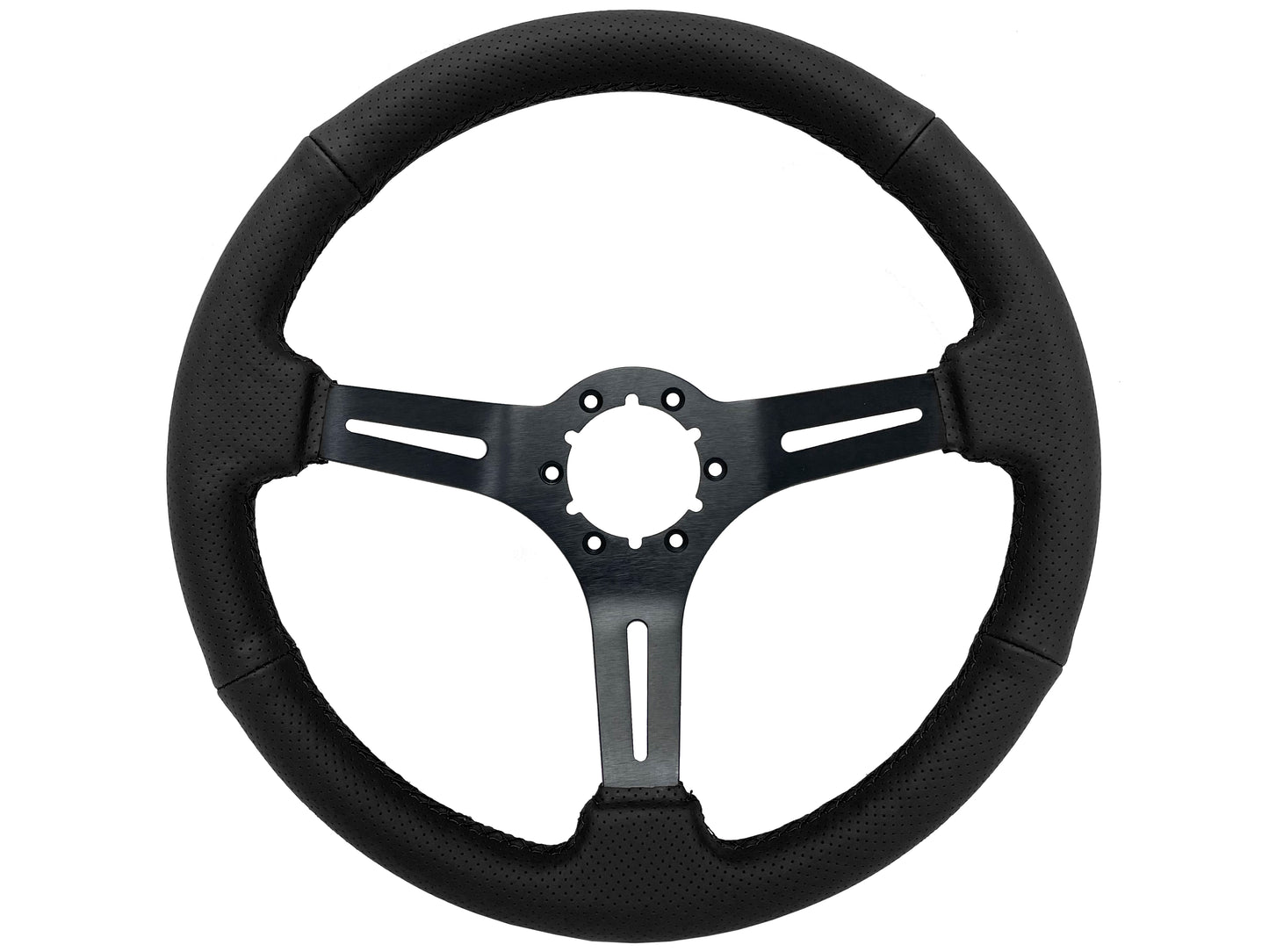 14" Perforated Leather 6-Bolt Steering Wheel, Black Spokes