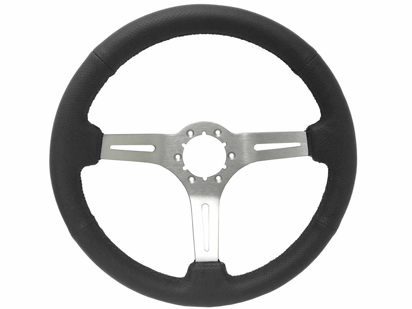 14" Perforated Leather 6-Bolt Steering Wheel, Brushed Aluminum Spokes