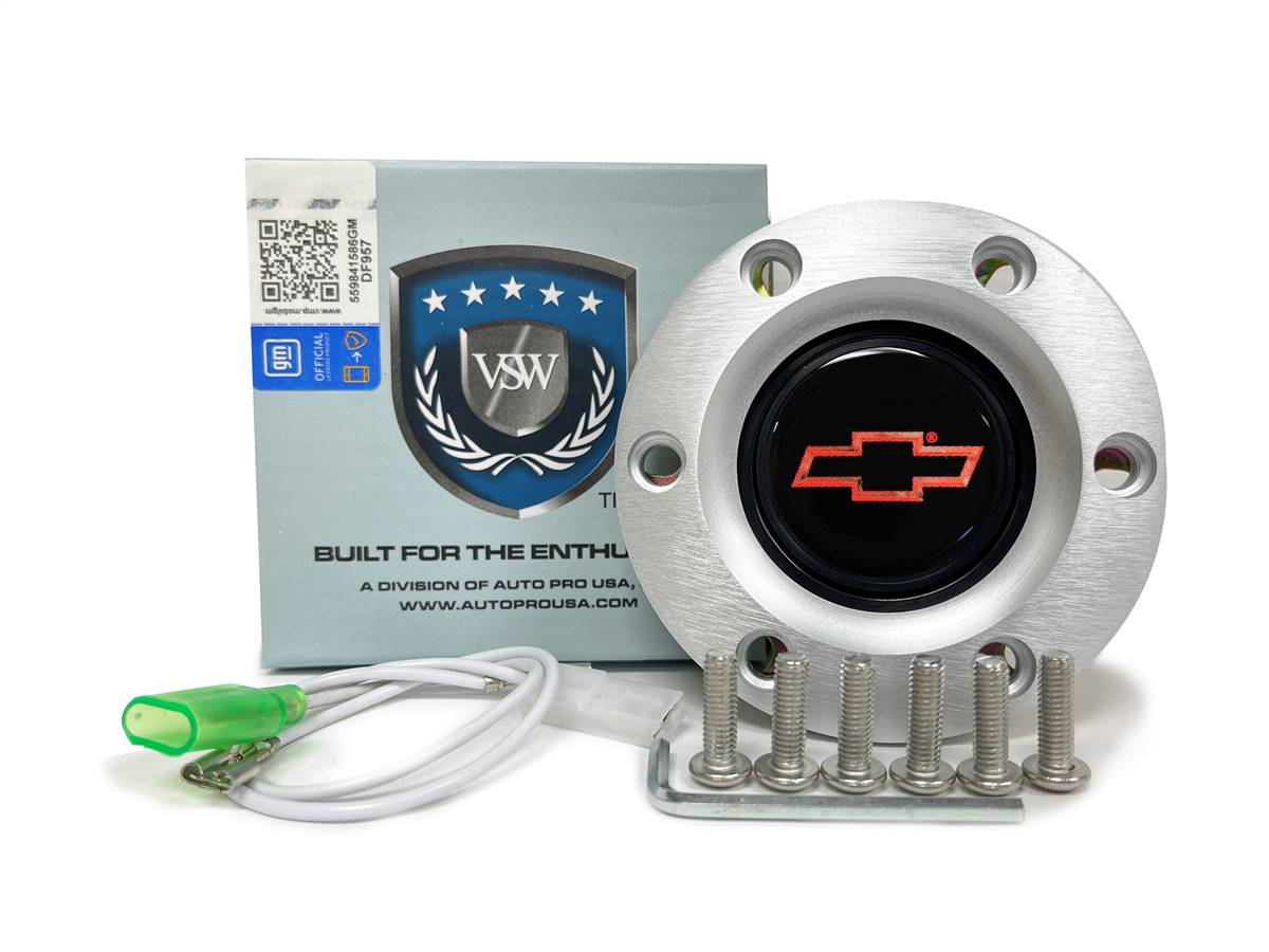 Chevy Bow Tie Red Brushed Button 6 Bolt