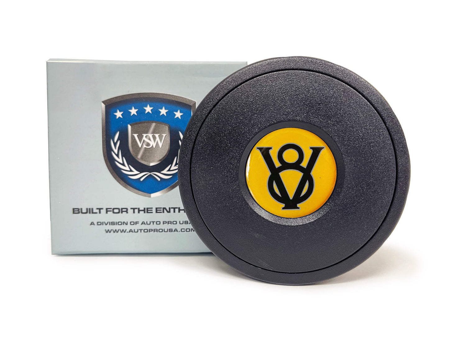VSW 9-Bolt Horn Button, Yellow Hot Rod V8 Gel Emblem