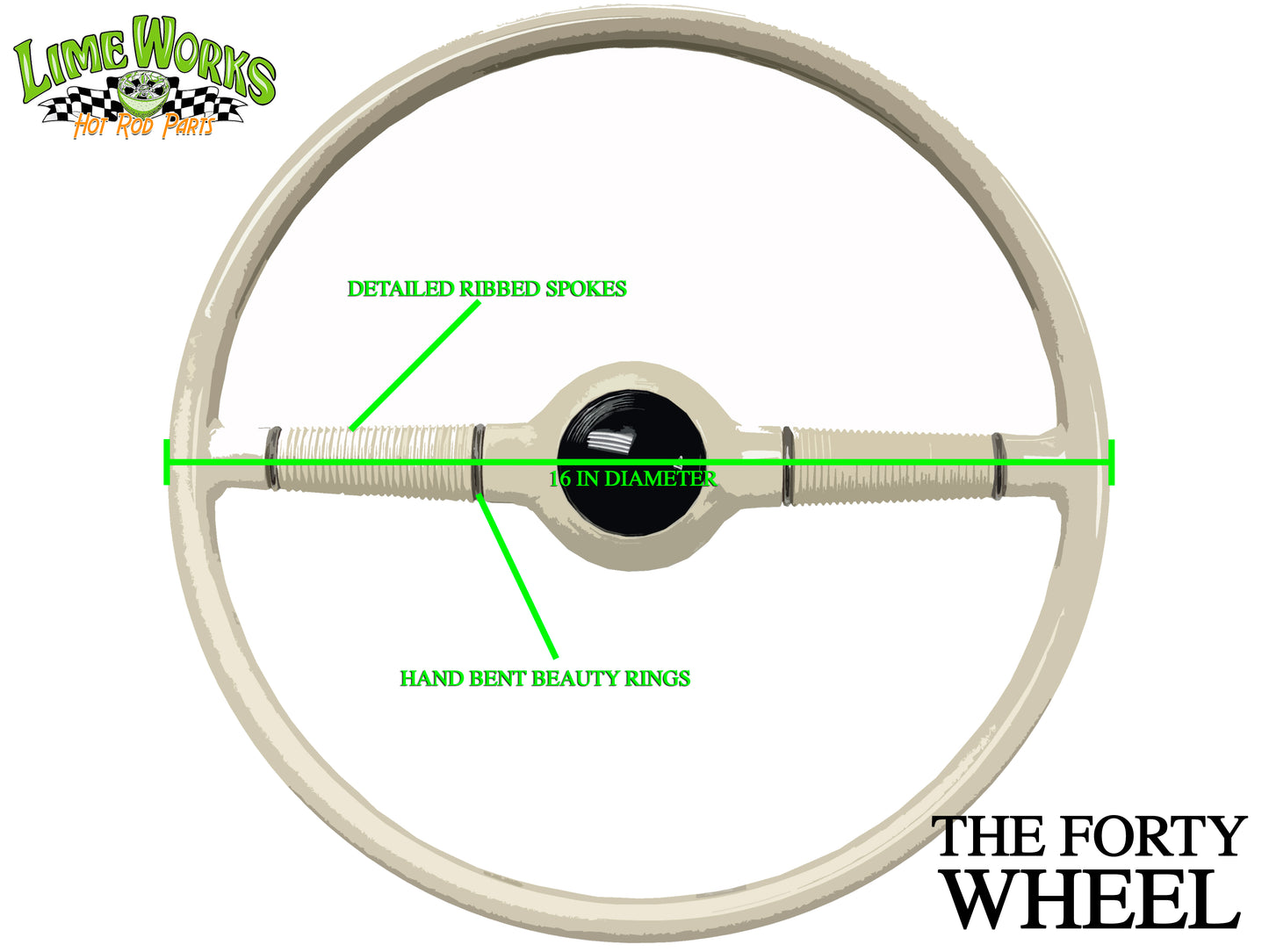 16" Forty Black Steering Wheel Kit with Ford De Luxe Horn Cap