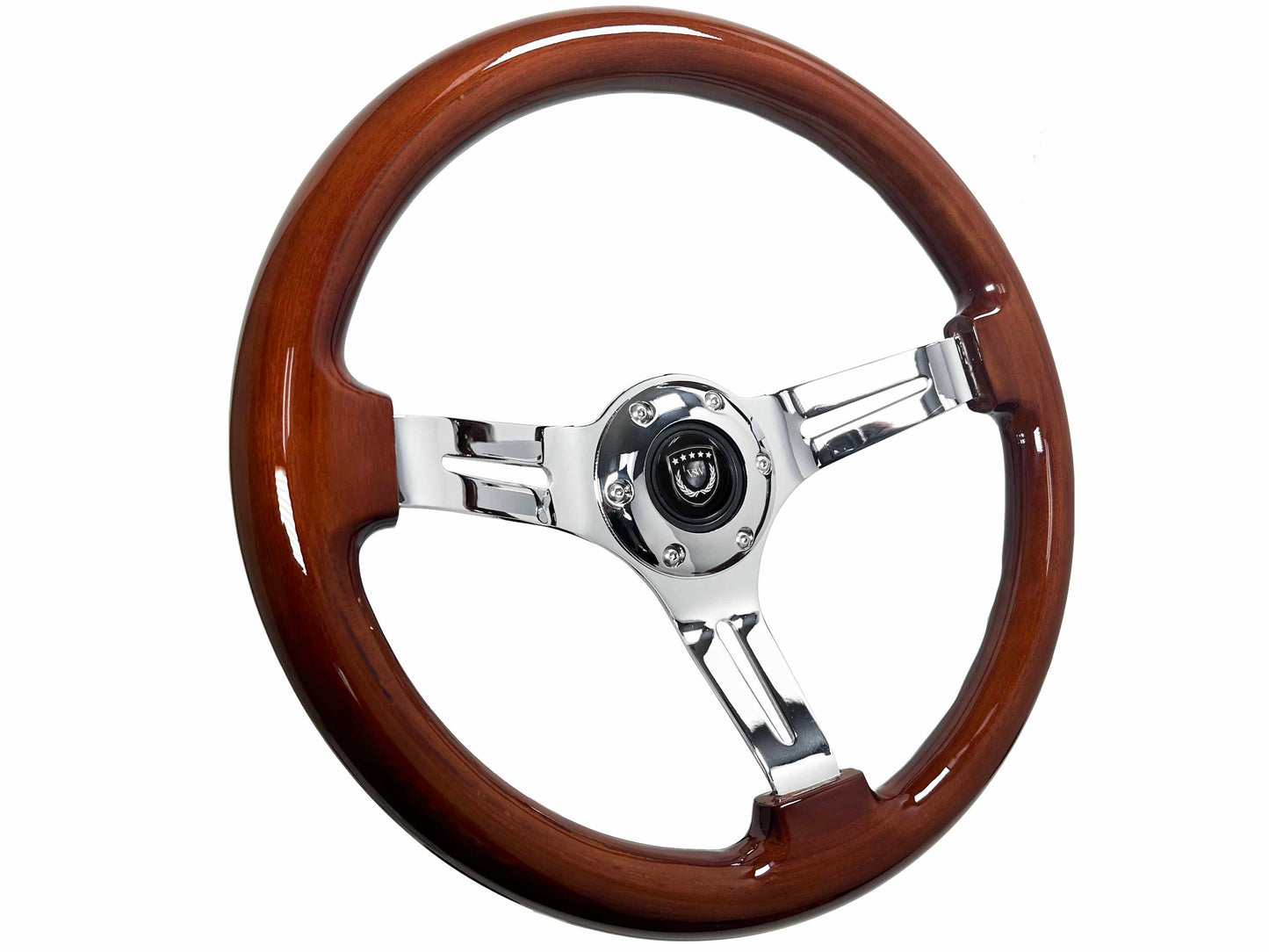 14" Mahogany Wood Steering Wheel, 6-Bolt Chrome Spokes