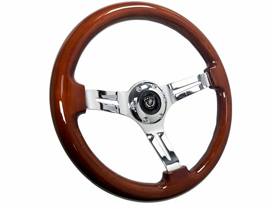14" Mahogany Wood Steering Wheel, 6-Bolt Chrome Spokes