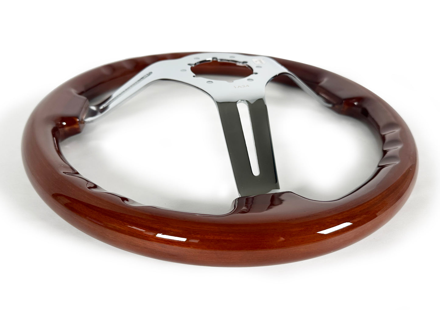 14" Mahogany Wood Steering Wheel, 6-Bolt Chrome Spokes
