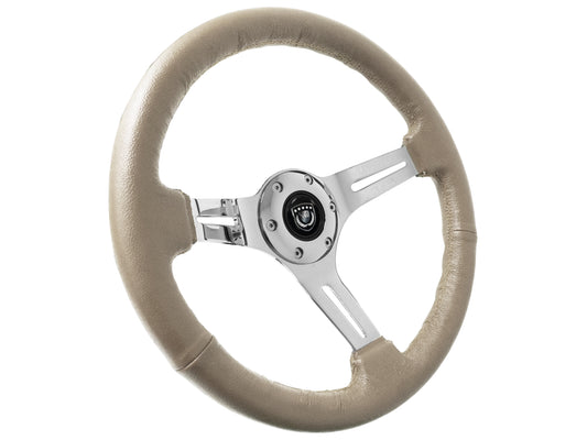 14" Tan Leather Steering Wheel, 6-Bolt Chrome Spokes