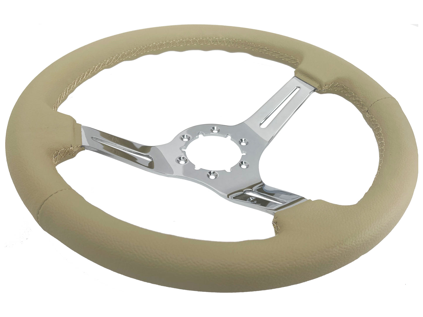 14" Tan Leather Steering Wheel, 6-Bolt Chrome Spokes