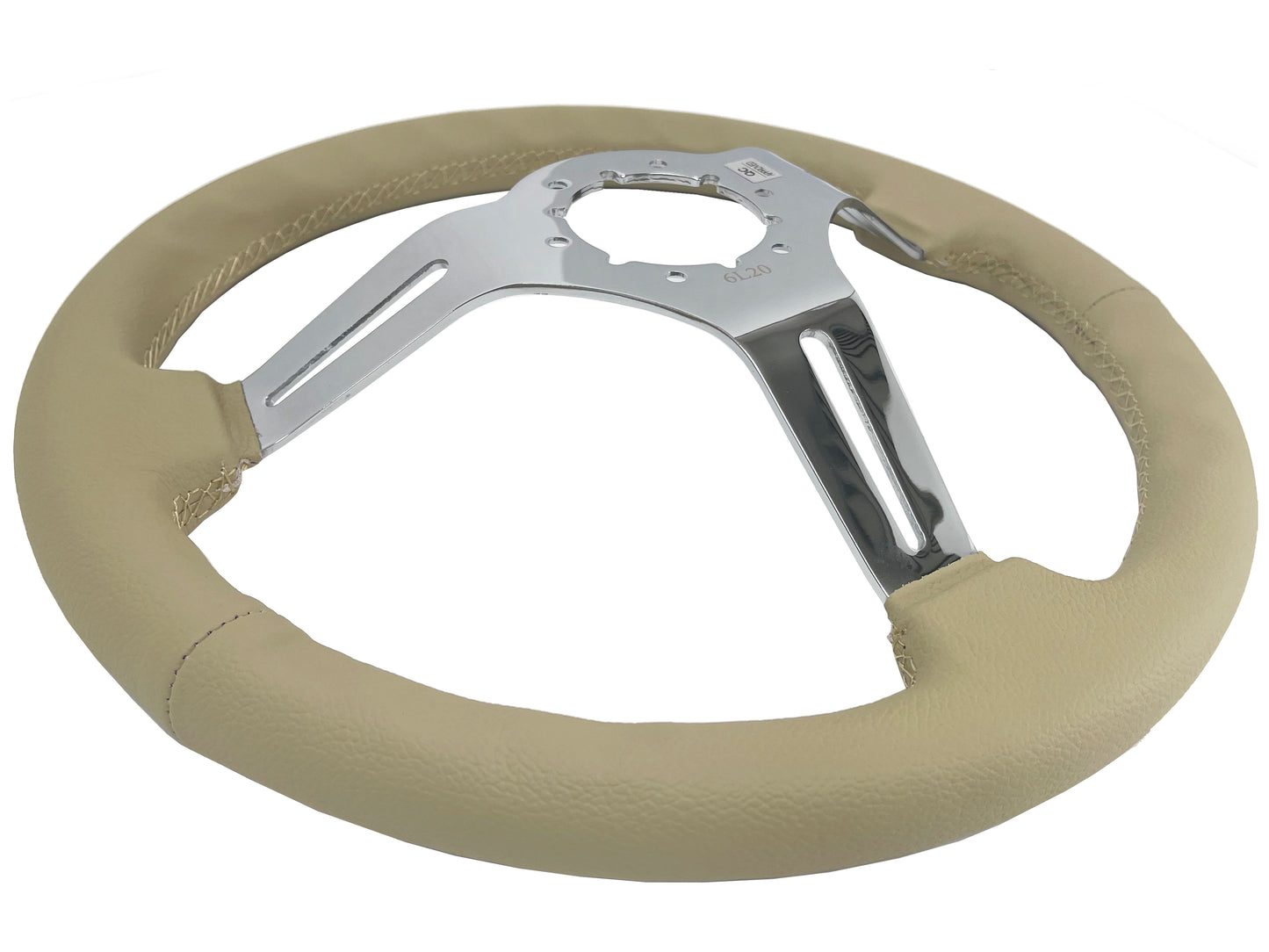14" Tan Leather Steering Wheel, 6-Bolt Chrome Spokes