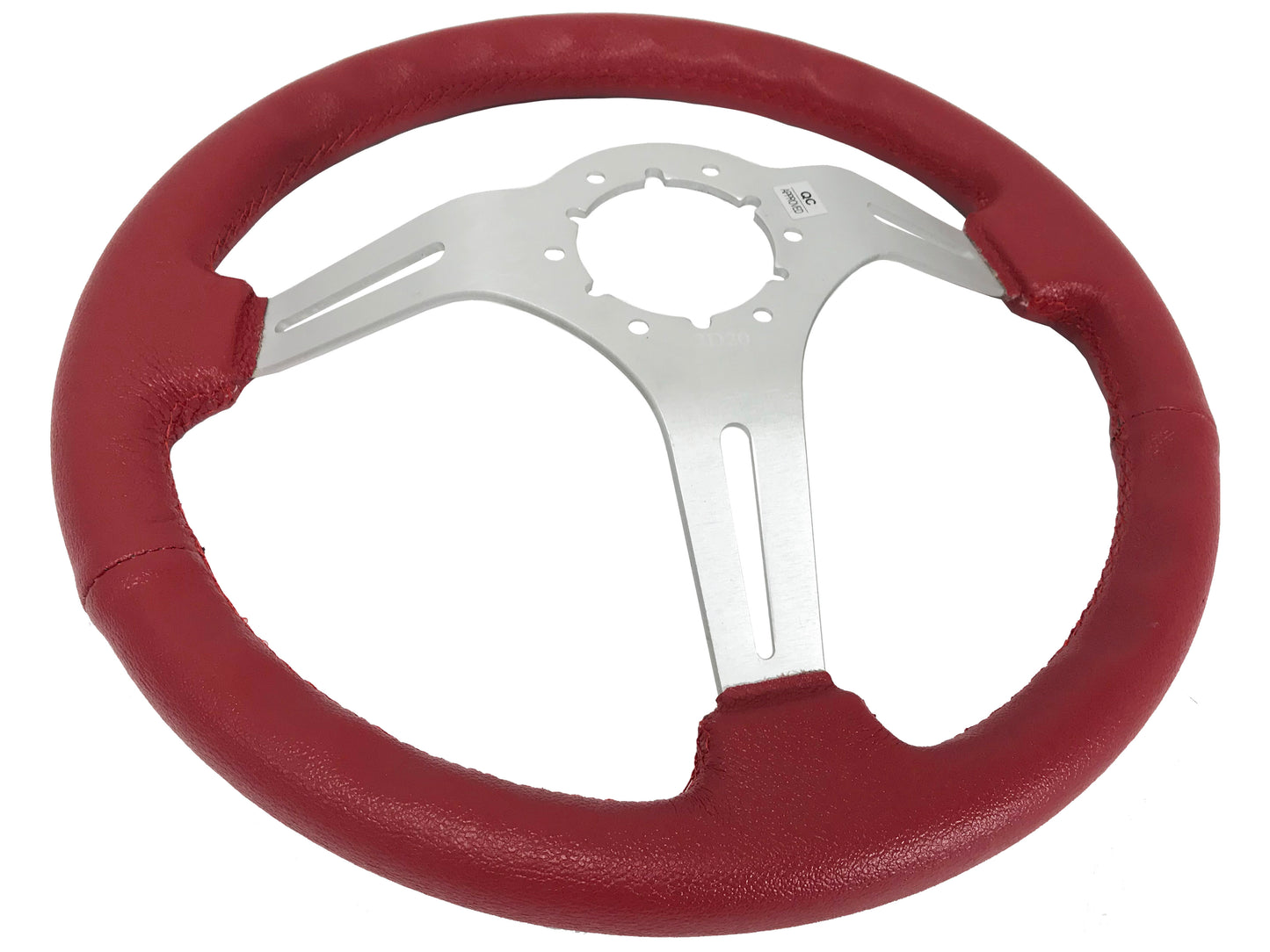14" Red Leather Steering Wheel, 6-Bolt Brushed Aluminum Spokes