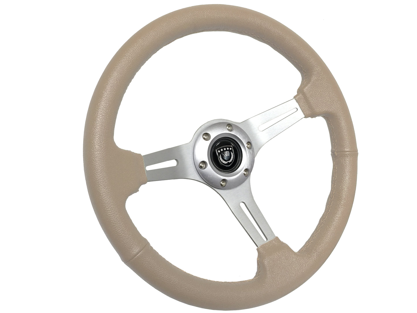 14" Tan Leather Steering Wheel, 6-Bolt Brushed Aluminum Spokes