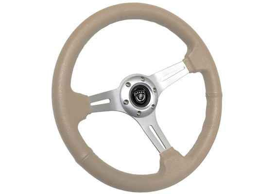 14" Tan Leather Steering Wheel, 6-Bolt Brushed Aluminum Spokes