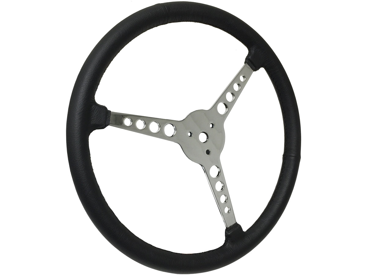 15" Leather 3-Bolt Sprint Steering Wheel, 3-Spoke with Holes