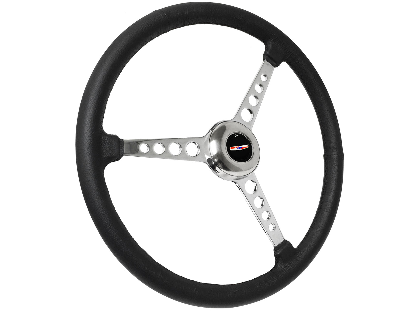 15" Leather 3-Bolt Sprint Steering Wheel Classic Chevy Emblem Kit, 3-Spoke with Holes