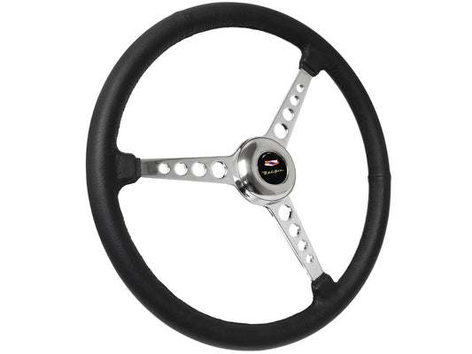 15" Leather 3-Bolt Sprint Steering Wheel Chevy BelAir Emblem Kit, 3-Spoke with Holes