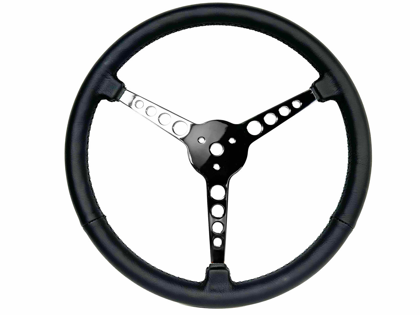 15" Leather 3-Bolt Sprint Steering Wheel Mercury Head Kit, 3-Spoke with Holes
