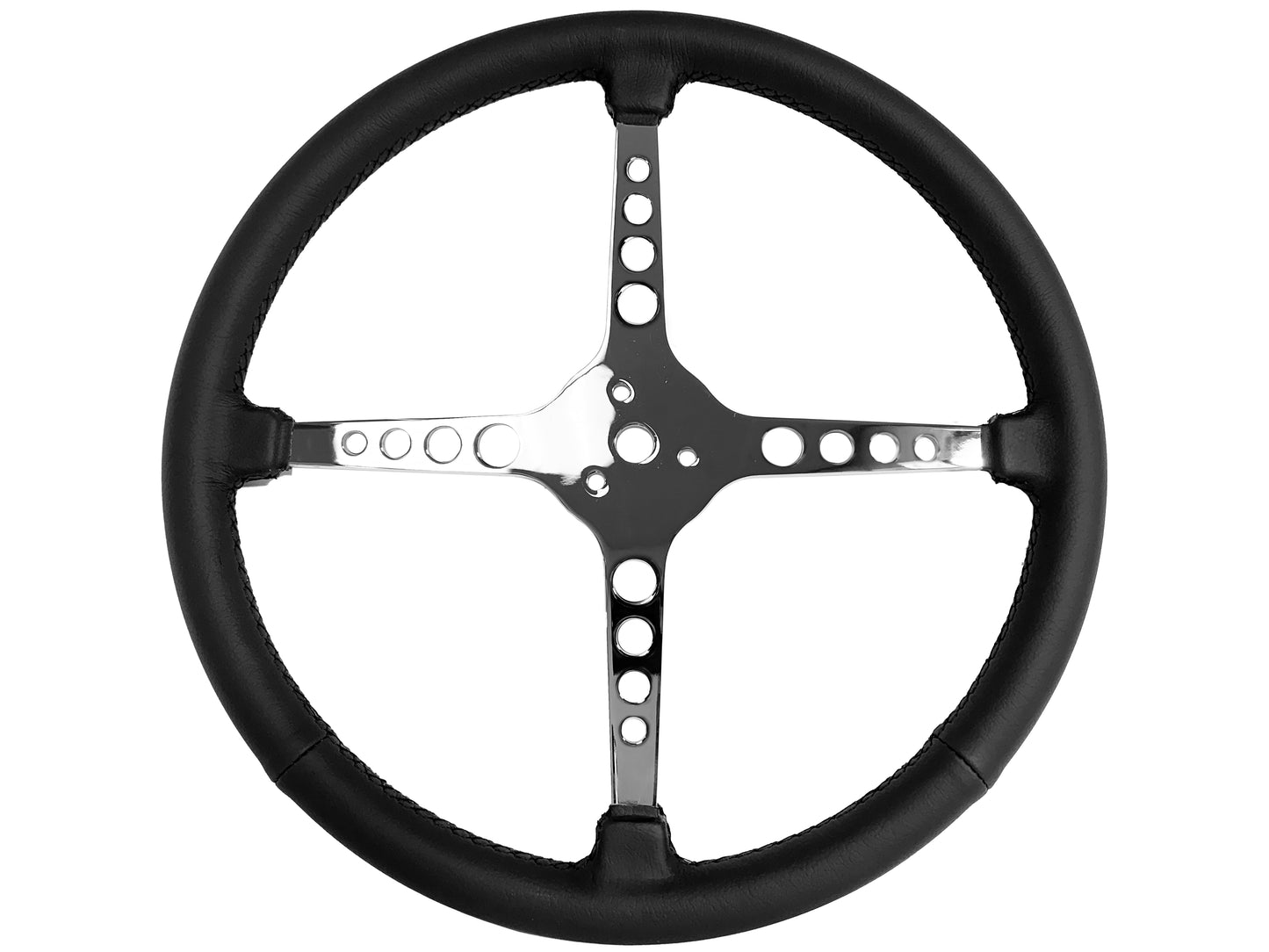 15" Leather 3-Bolt Sprint Steering Wheel Mercury Head Kit, 4-Spoke with Holes