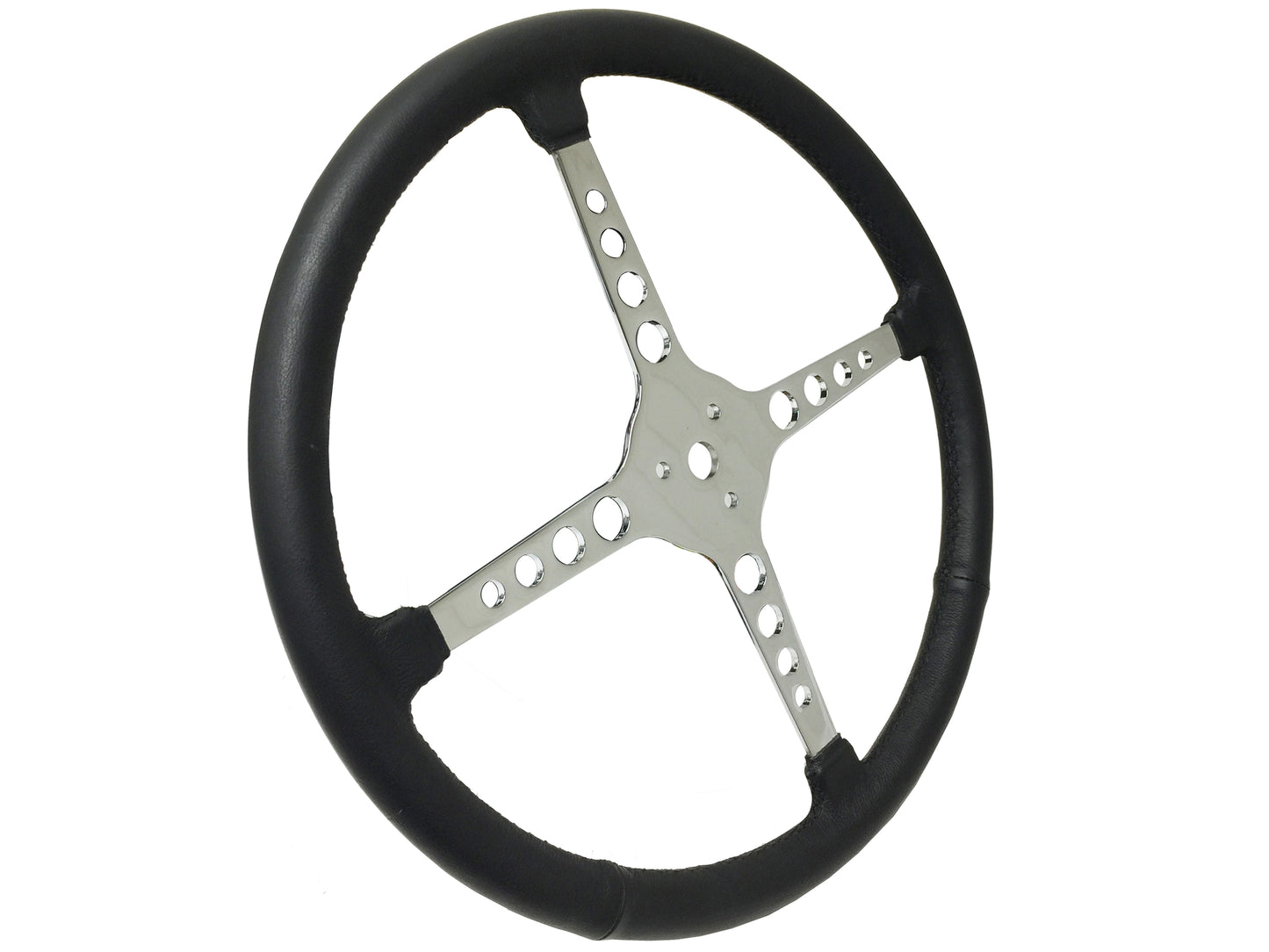 15" Leather 3-Bolt Sprint Steering Wheel Mercury Head Kit, 4-Spoke with Holes