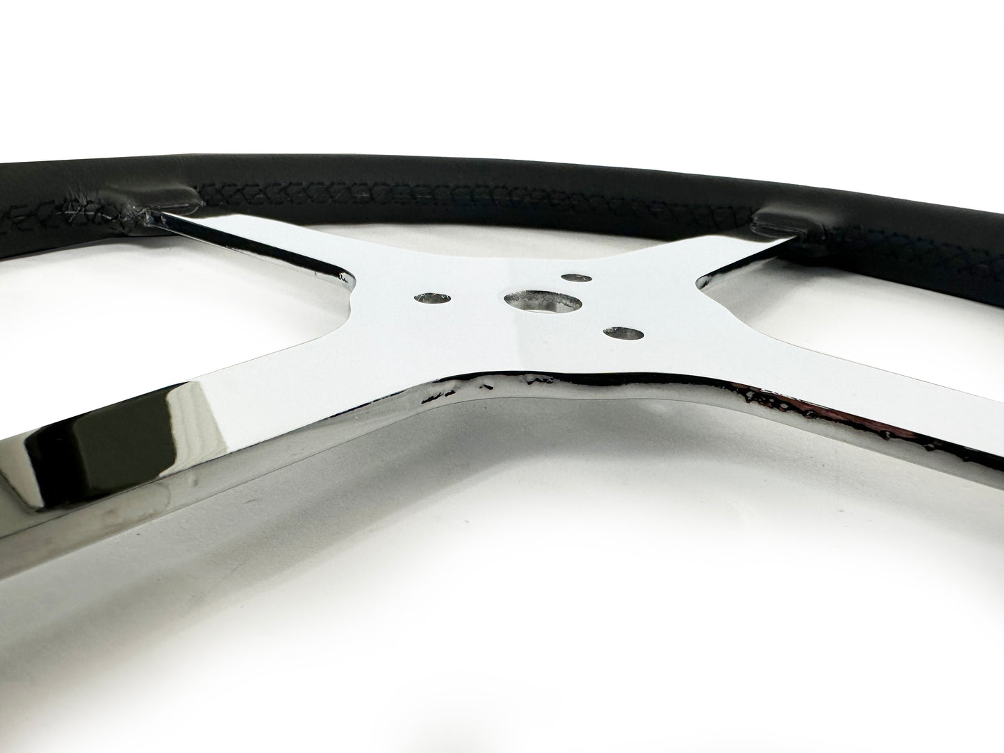 15" Leather 3-Bolt Sprint Steering Wheel Ford Kit, Solid 4-Spoke