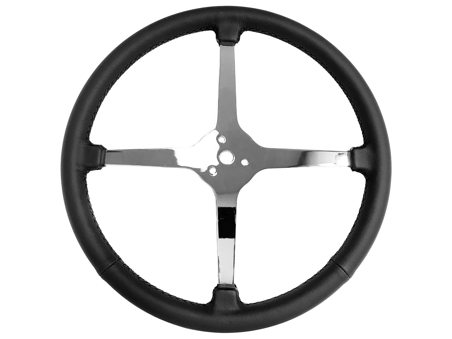 15" Leather 3-Bolt Sprint Steering Wheel Mercury Head Kit, Solid 4-Spoke