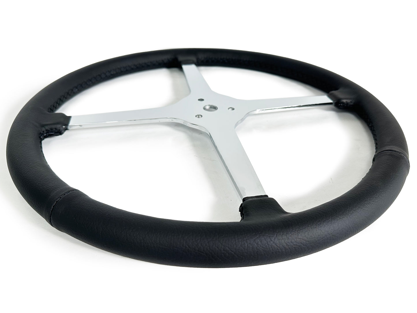 15" Leather 3-Bolt Sprint Steering Wheel Mercury Head Kit, Solid 4-Spoke