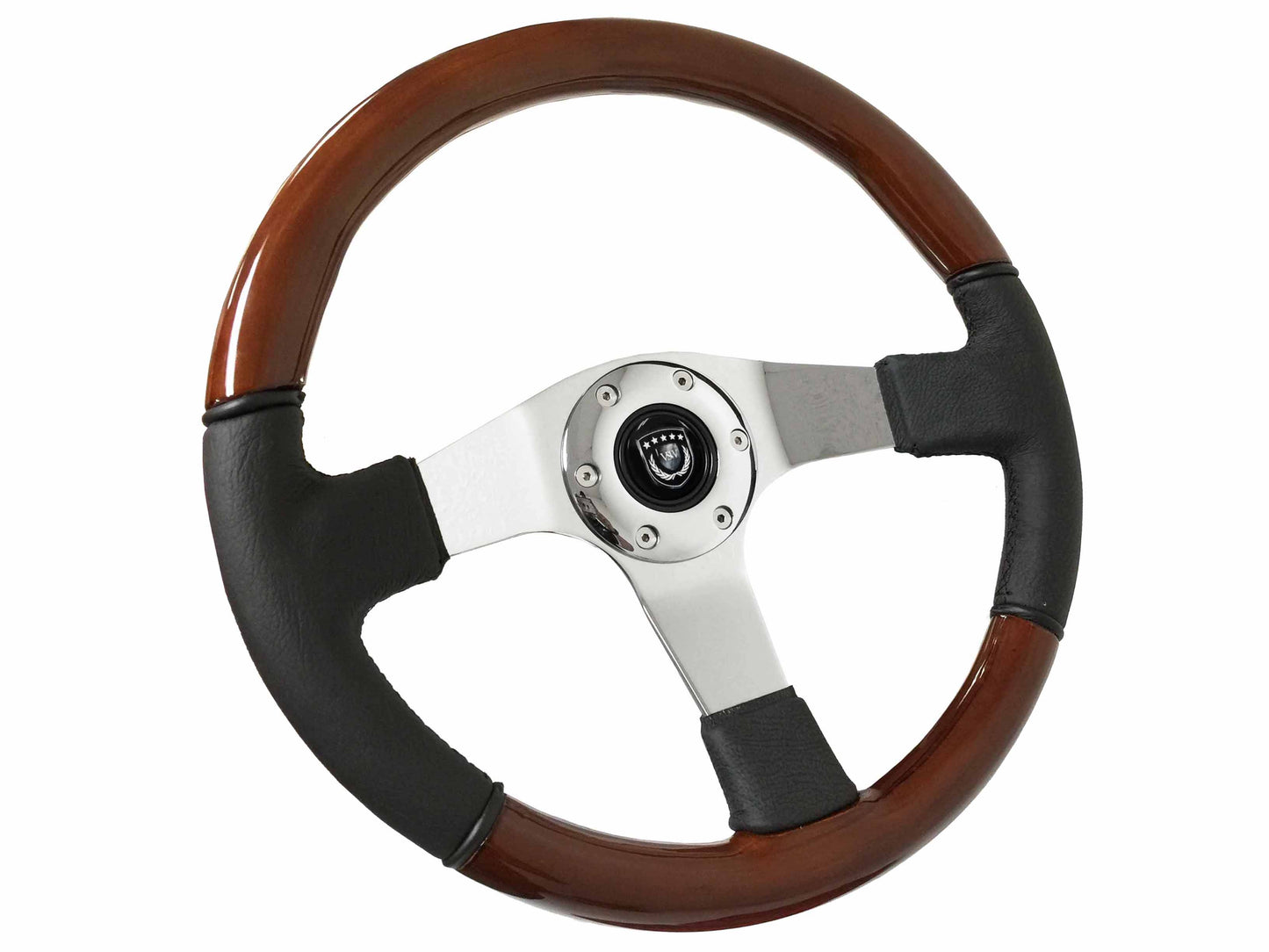 Mahogany Wood / Black Leather Chrome Center S6 Sport Steering Wheel