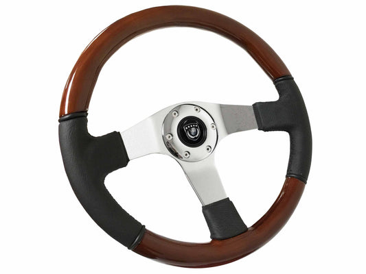 Mahogany Wood / Black Leather Chrome Center S6 Sport Steering Wheel
