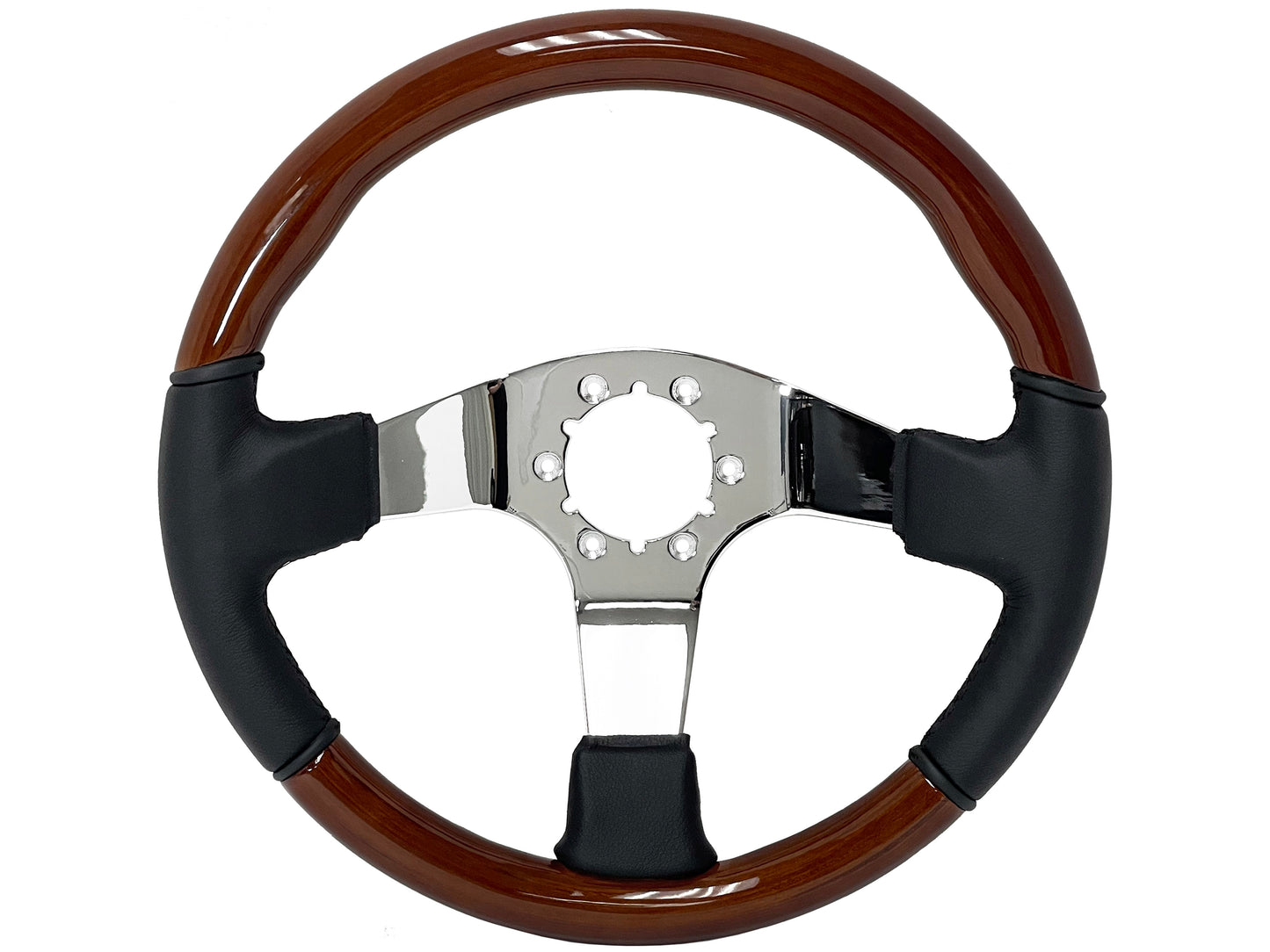 Mahogany Wood / Black Leather Chrome Center S6 Sport Steering Wheel