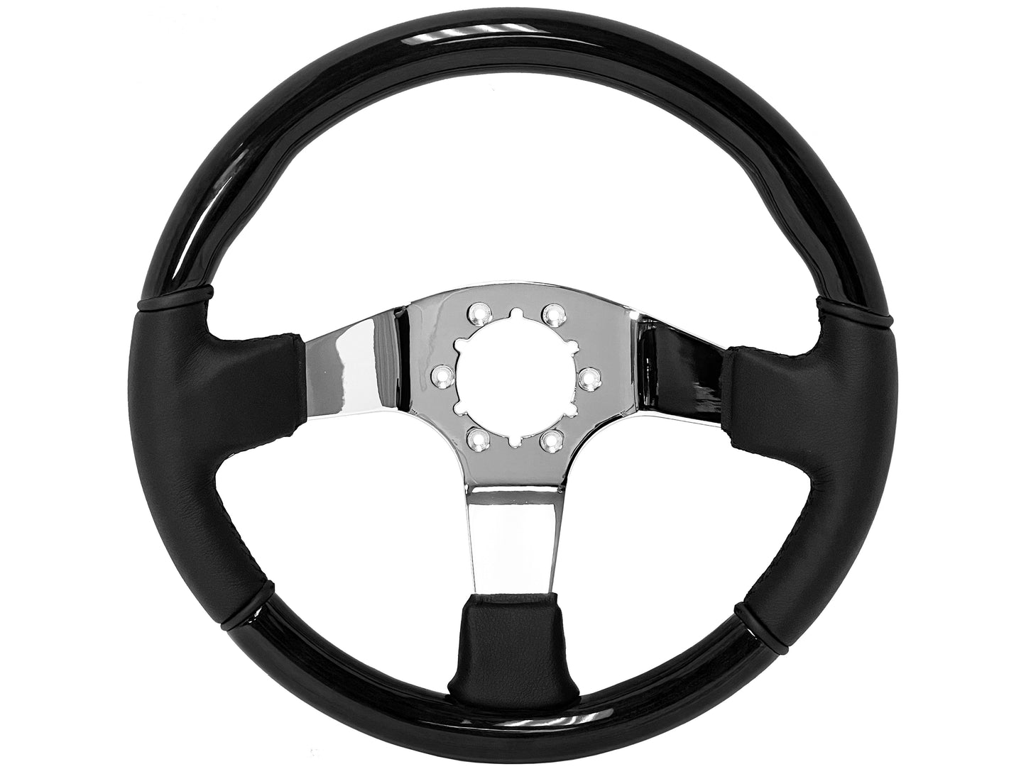Black Ash Wood / Premium Leather Chrome Center S6 Sport Steering Wheel