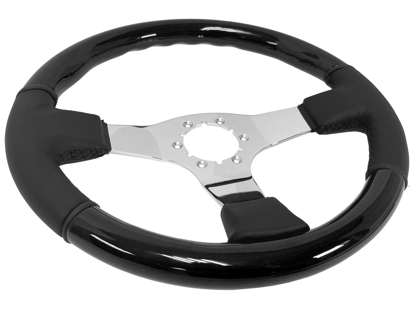 Black Ash Wood / Premium Leather Chrome Center S6 Sport Steering Wheel
