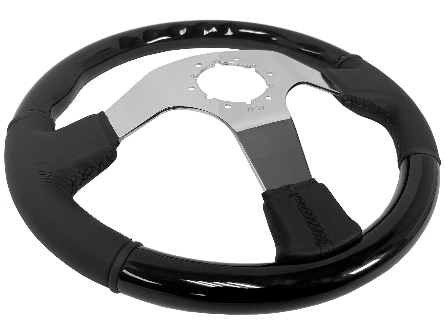 Black Ash Wood / Premium Leather Chrome Center S6 Sport Steering Wheel