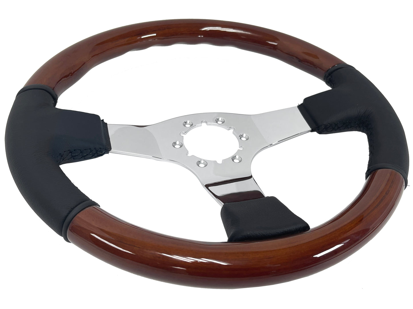 Mahogany Wood / Black Leather Chrome Center S6 Sport Steering Wheel