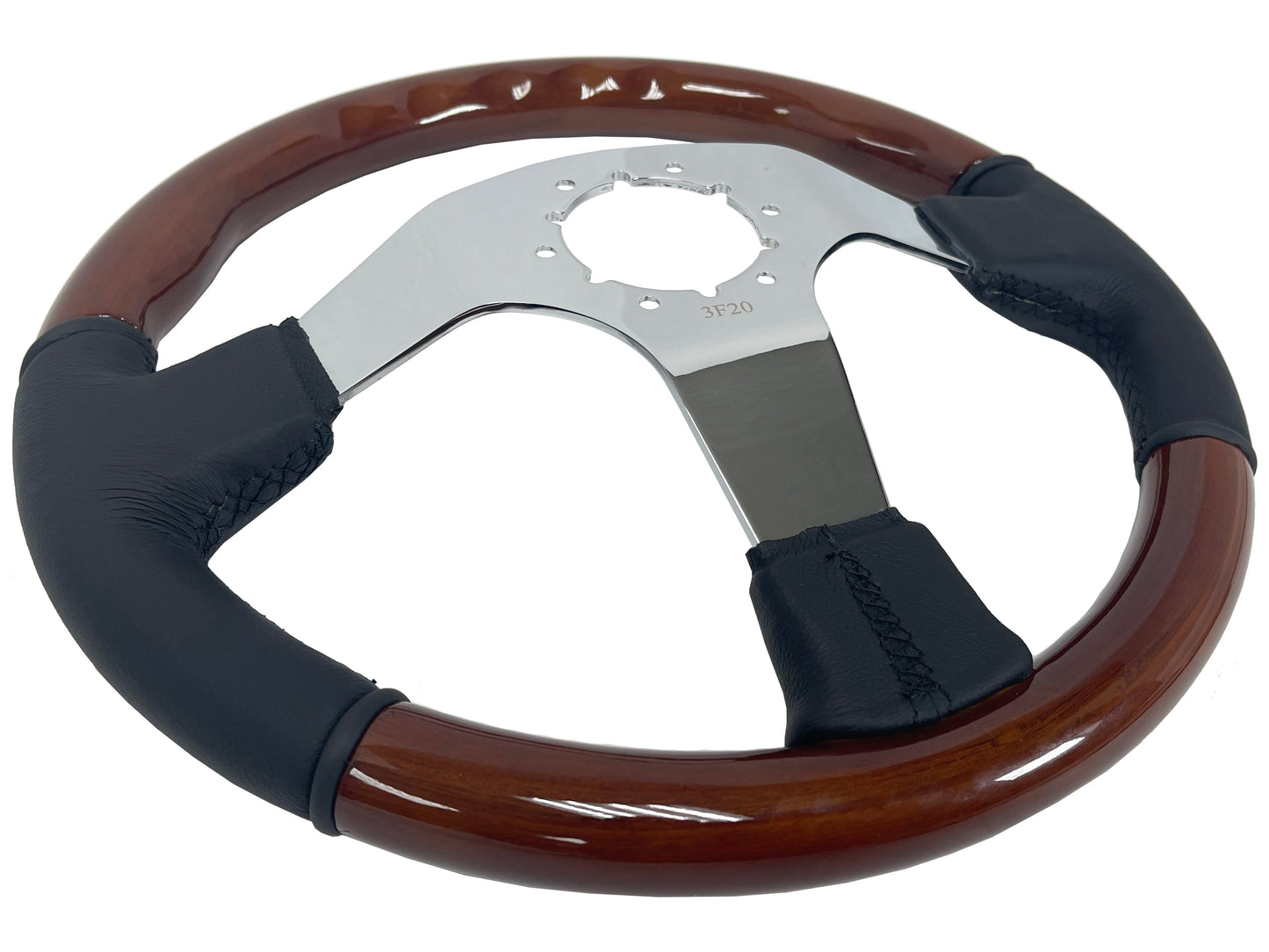 Mahogany Wood / Black Leather Chrome Center S6 Sport Steering Wheel