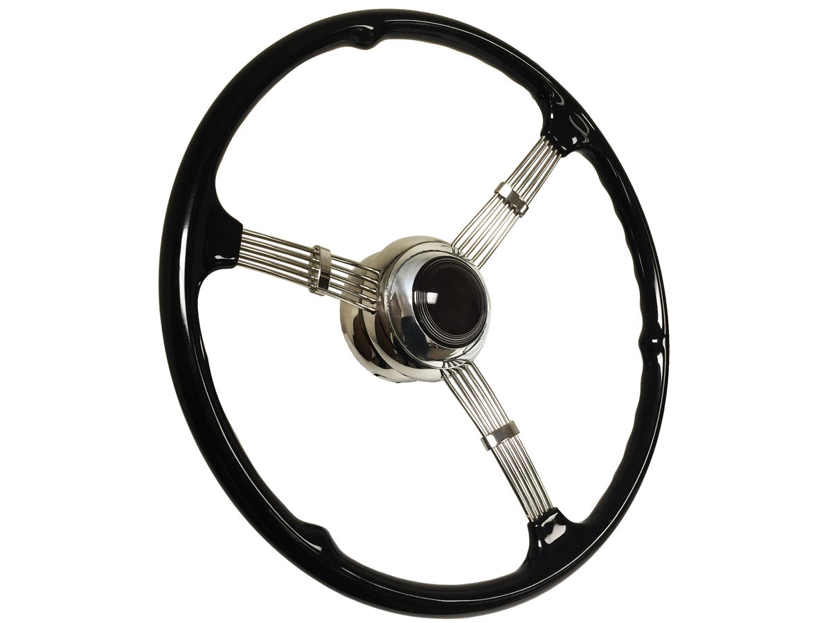 1935-37 Style 16" Banjo Steering Wheel Kit, Black Horn Cap