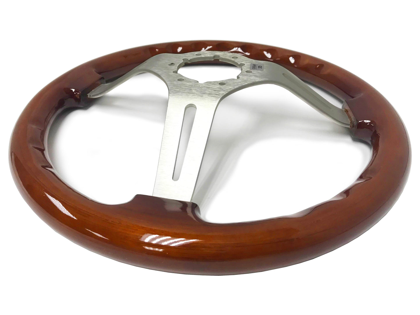 14" Mahogany Wood Steering Wheel, 6-Bolt Brushed Aluminum Spokes