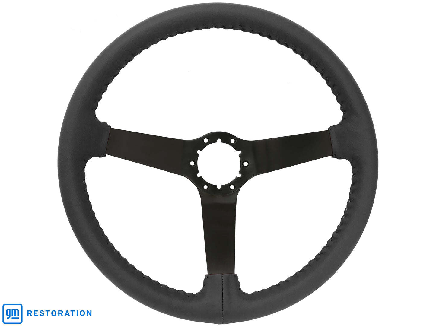 14" Black Leather Steering Wheel, 6-Bolt Solid Powder Coated Spokes