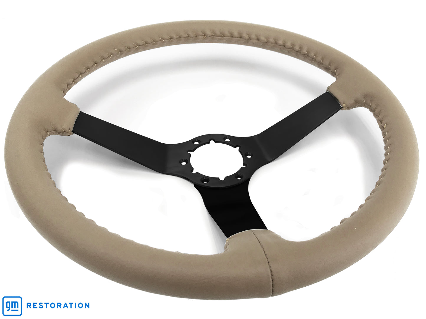 14" Tan Leather Steering Wheel, 6-Bolt Solid Powder Coated Spokes