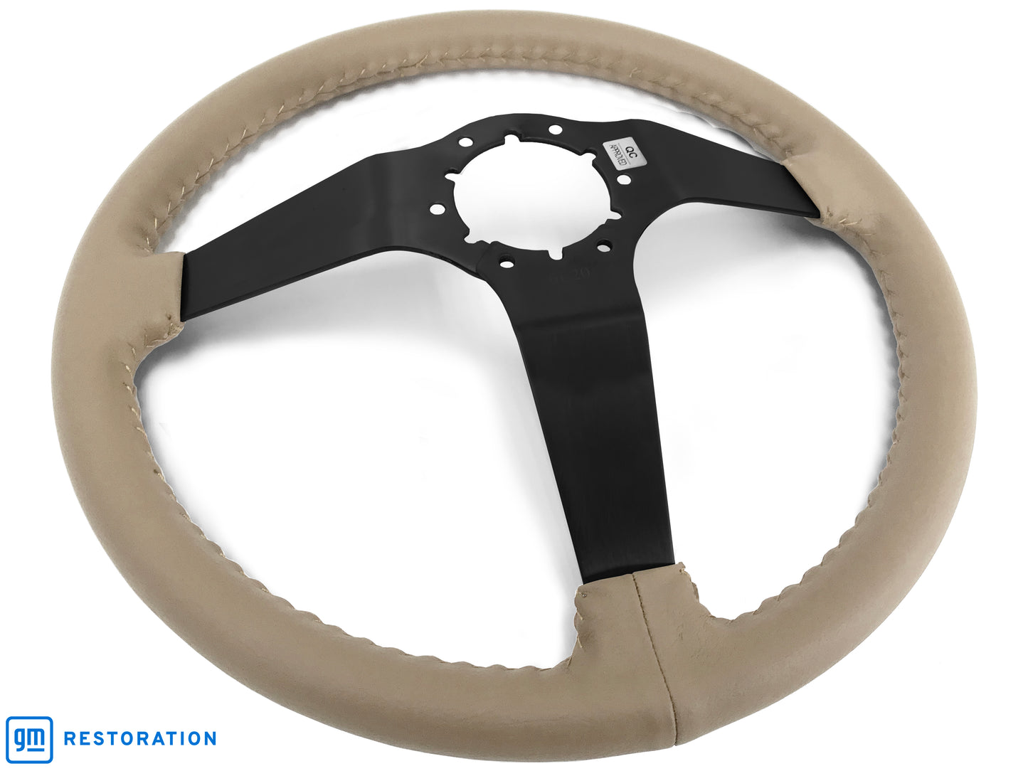 14" Tan Leather Steering Wheel, 6-Bolt Solid Powder Coated Spokes