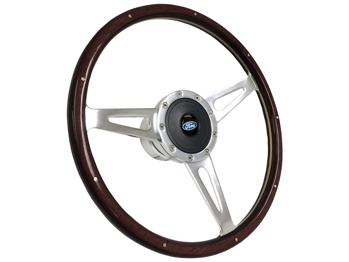 15" Classic Espresso Stained Wood 9-Bolt Steering Wheel Ford Script Kit
