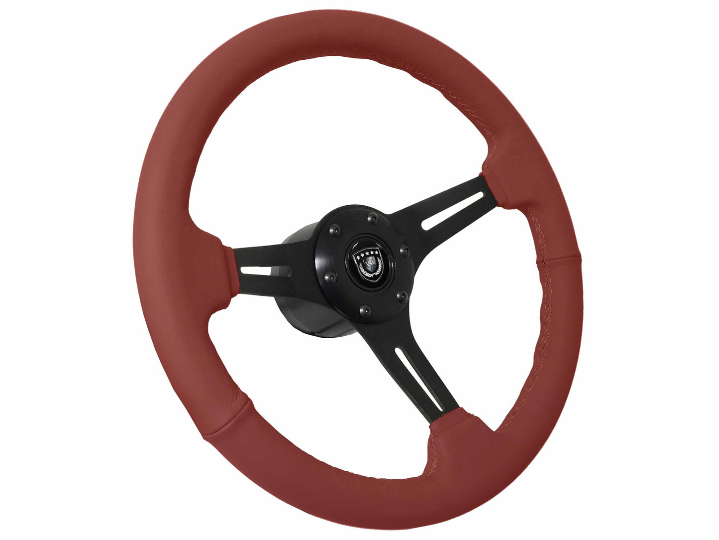 14" Red Leather Steering Wheel, 6-Bolt Black Aluminum Spokes