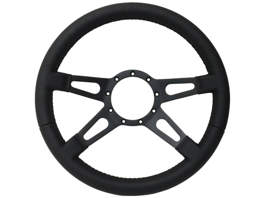 Premium Leather 9-Bolt Steering Wheel, Black Slotted Four Spoke